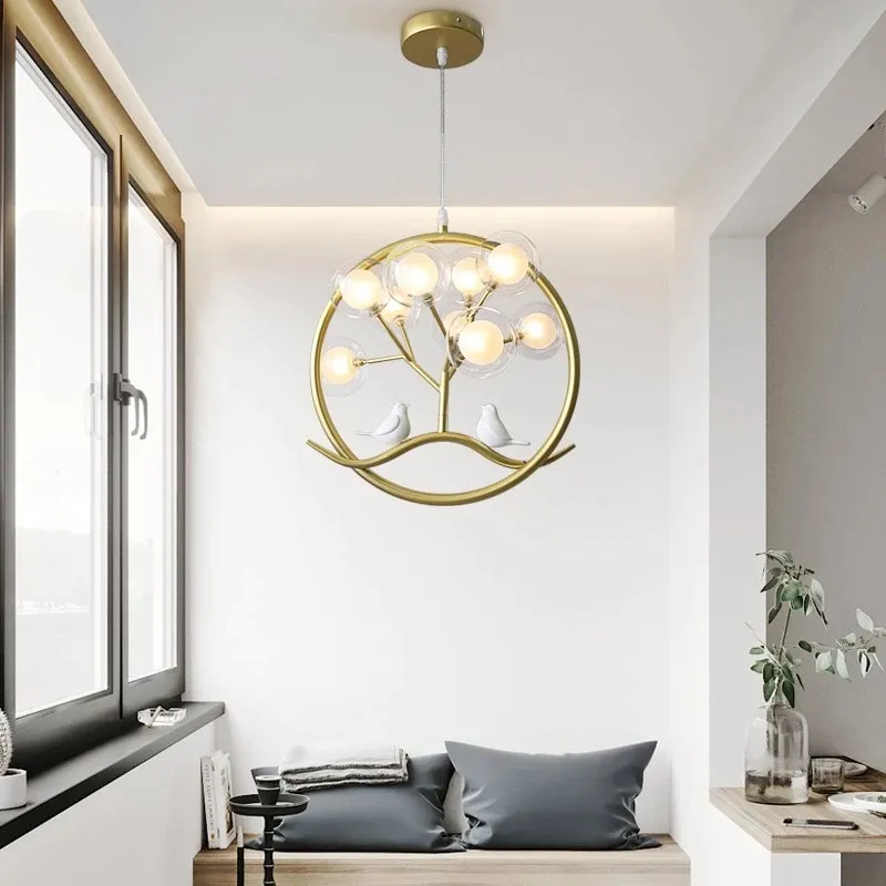 Nordic Design Tree Branch Chandelier Bird Cage Lamp Fixture Indoor Home Kitchen Dining Room Restaurant LED Bedroom Iron