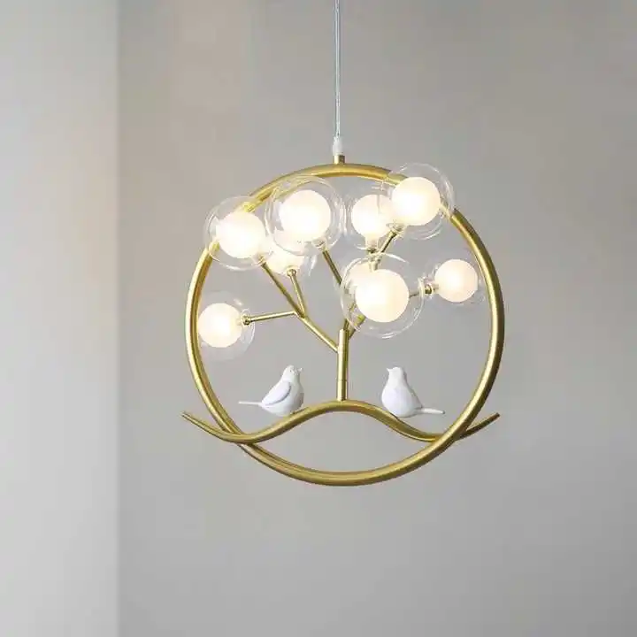 Nordic Design Tree Branch Chandelier Bird Cage Lamp Fixture Indoor Home Kitchen Dining Room Restaurant LED Bedroom Iron