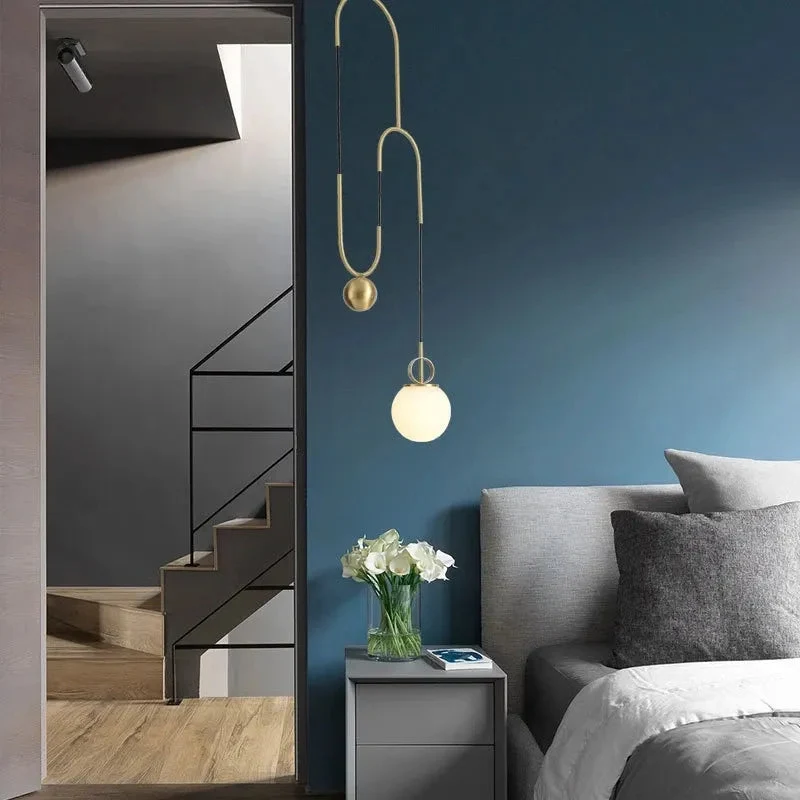 Modern Golden Glass Ball Pendant Lamps Fixture Luminaire Lift Hanging Lights Bedroom Decoration Lighting Bedside Living Room
