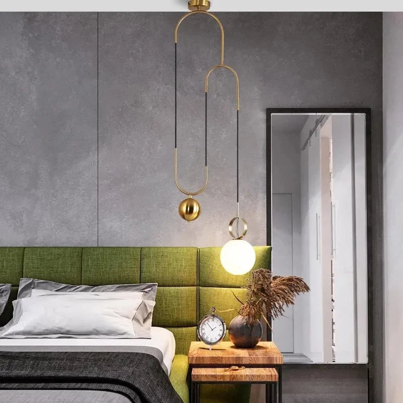 Modern Golden Glass Ball Pendant Lamps Fixture Luminaire Lift Hanging Lights Bedroom Decoration Lighting Bedside Living Room