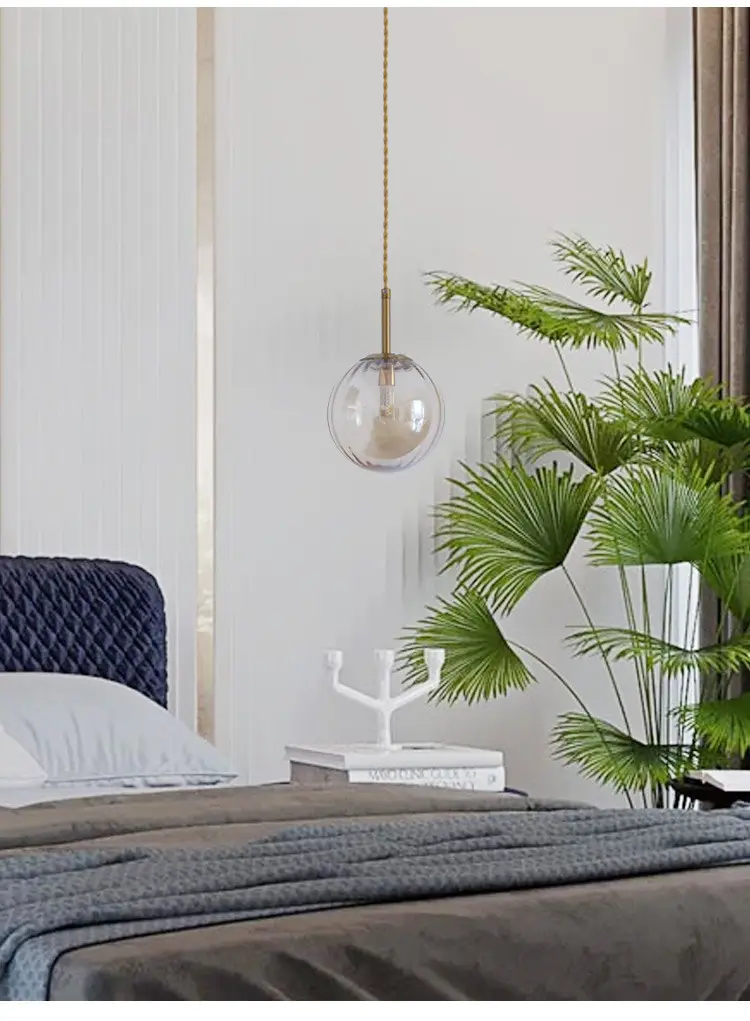 Nordic bedroom bedside small chandelier light post-modern minimalist color glass ball single head dining room chandelier