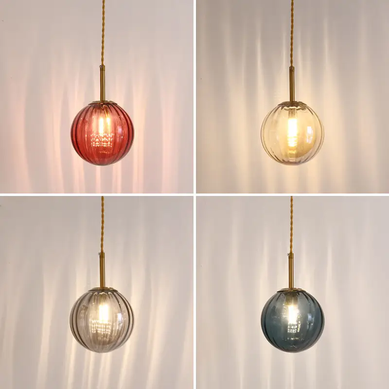 Nordic bedroom bedside small chandelier light post-modern minimalist color glass ball single head dining room chandelier