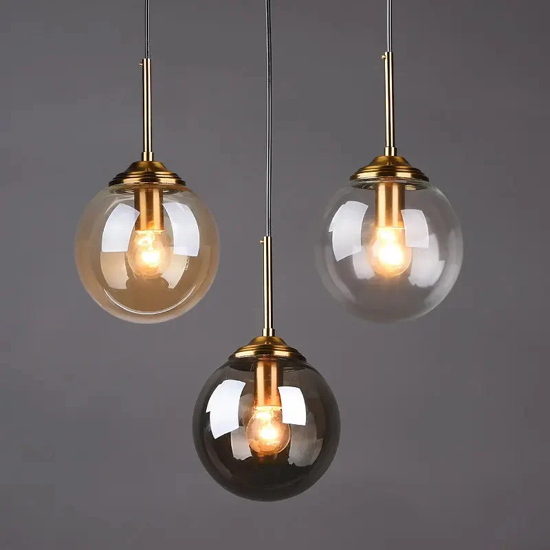 Modern small glass ball pendant light Restaurant Bar Bedside glass pendant light Dia 15cm Transparent Amber Smoke Gray