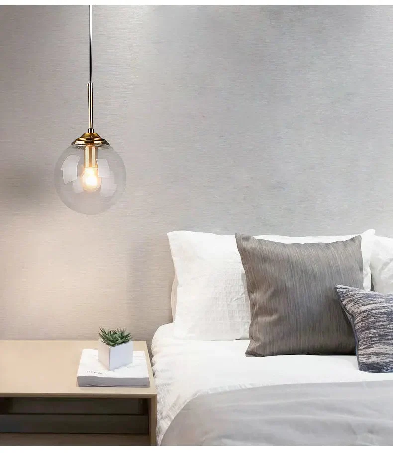 Modern small glass ball pendant light Restaurant Bar Bedside glass pendant light Dia 15cm Transparent Amber Smoke Gray