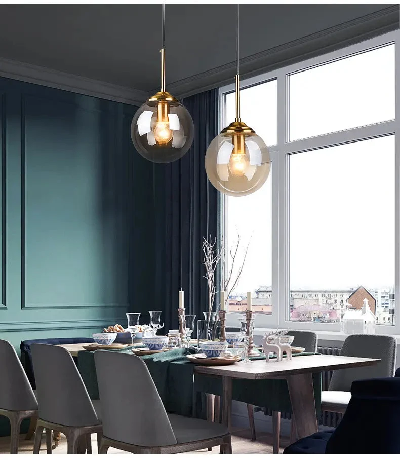 Modern small glass ball pendant light Restaurant Bar Bedside glass pendant light Dia 15cm Transparent Amber Smoke Gray