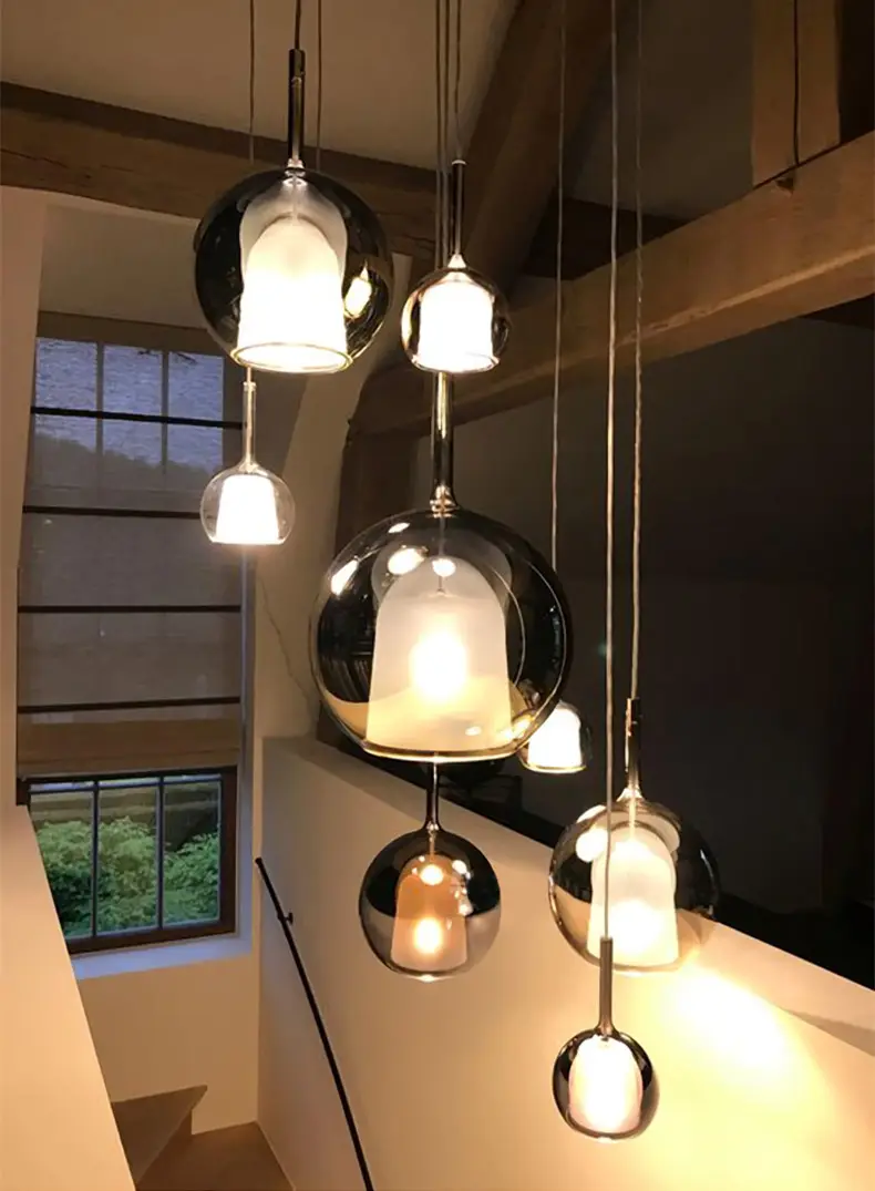 Nordic Creative Glass Chandelier Restaurant Bar Bubble Glass Chandelier Multi-head Combination Stair Long Chandelier