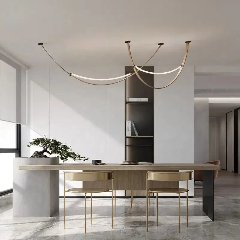 Vintage New creative feature belt chandelier simple designer art leather living room hotel Italian minimalist belt pendant light