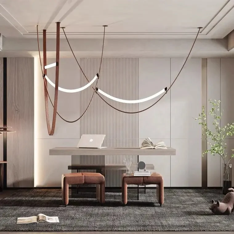 Vintage New creative feature belt chandelier simple designer art leather living room hotel Italian minimalist belt pendant light