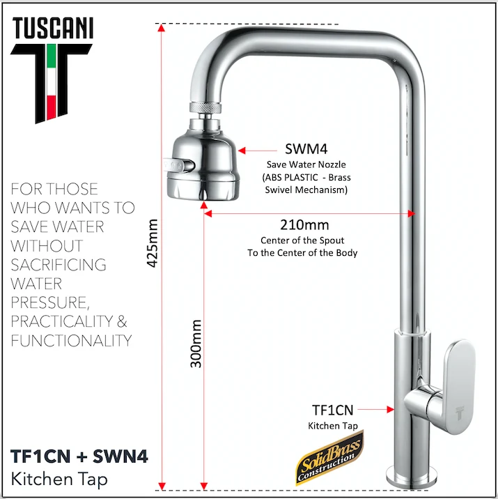 Tuscani TF1CN - Fabiana Series Kitchen Cold Tap - Cold Taps