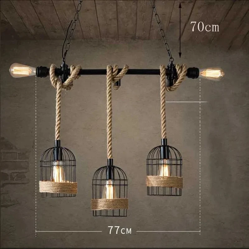 Nordic rustic Hemp Rope pendant lamps 3 heads E14 lampholder candle chain droplight chandelier for restaurant bar cafe lighting