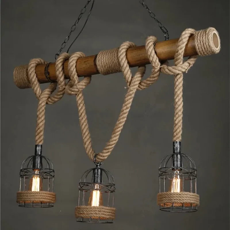 Countryside Vintage Pendant Light loft Hemp Rope Lighting Fixture