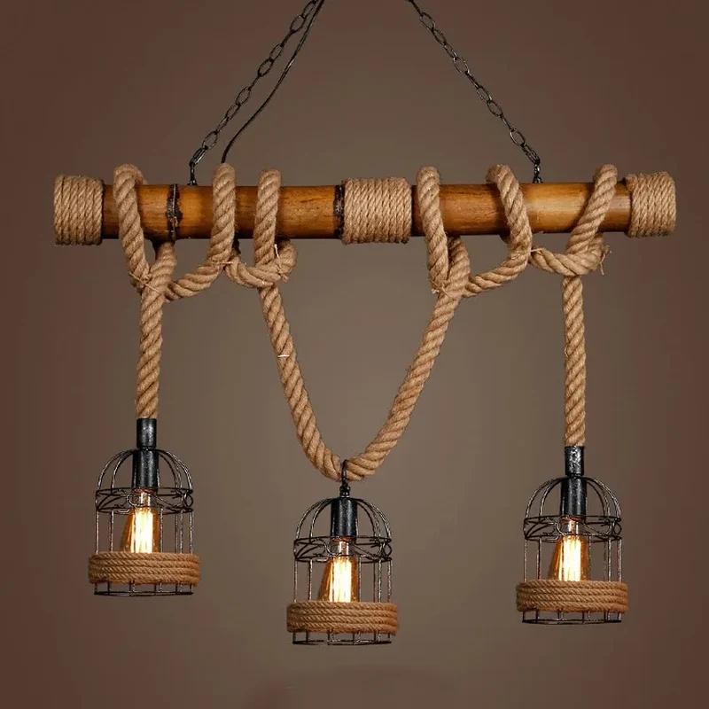 Countryside Vintage Pendant Light loft Hemp Rope Lighting Fixture