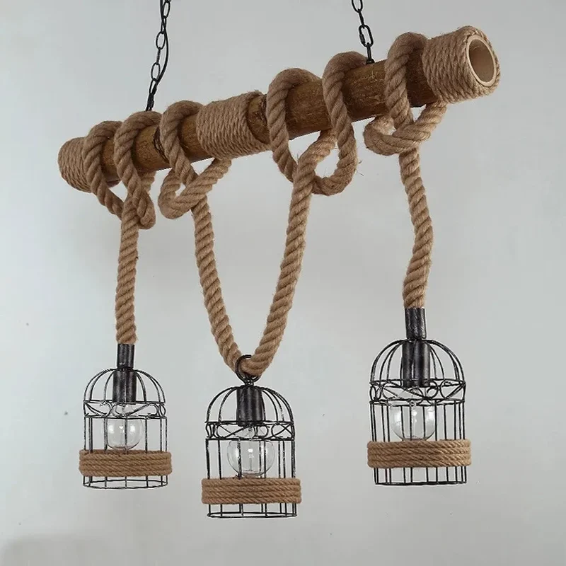 Countryside Vintage Pendant Light loft Hemp Rope Lighting Fixture