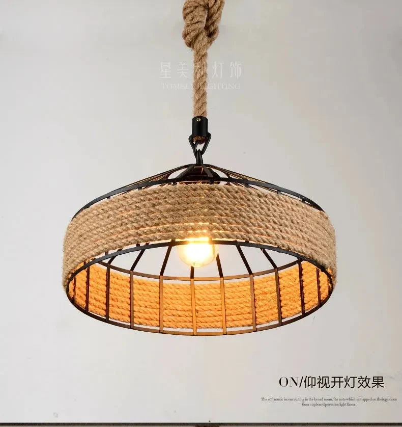 Retro Iron Base Hemp Rope Bar Café Chandelier