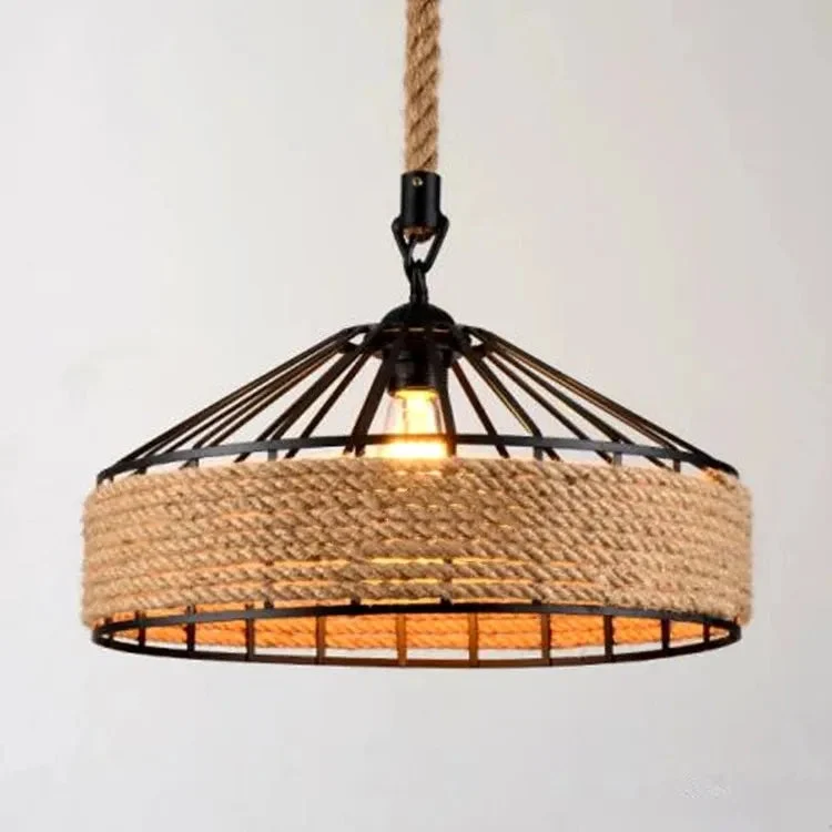 Retro Iron Base Hemp Rope Bar Café Chandelier