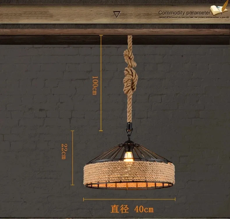 Retro Iron Base Hemp Rope Bar Café Chandelier