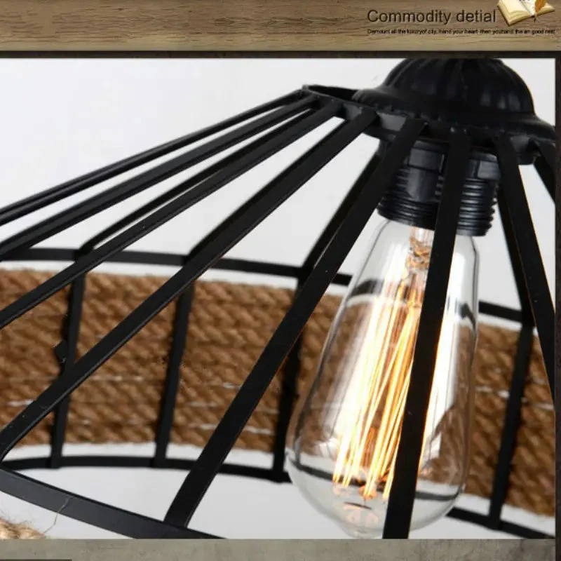 Retro Iron Base Hemp Rope Bar Café Chandelier
