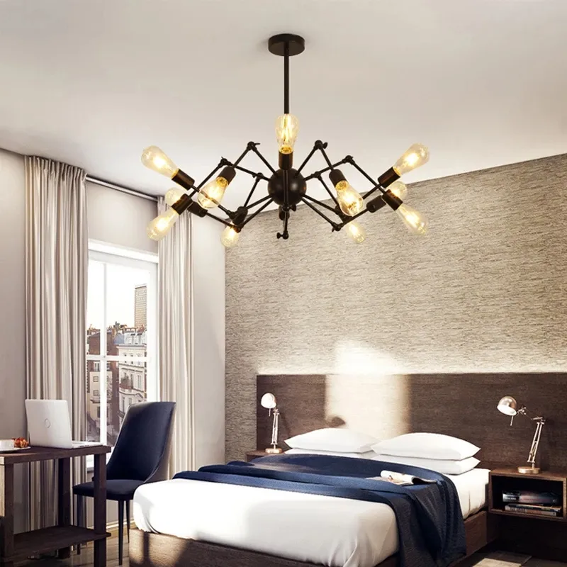 LOFT Industrial Spider Chandelier Retro Creative Personality lustre Nordic Clothing Store Iron Satellite Chandelier Lighting