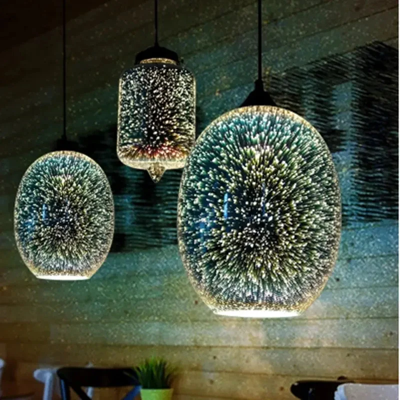 Restaurant lamp creative color personality 3D glass bar table chandelier retro cafe clothing store hair salon lighting