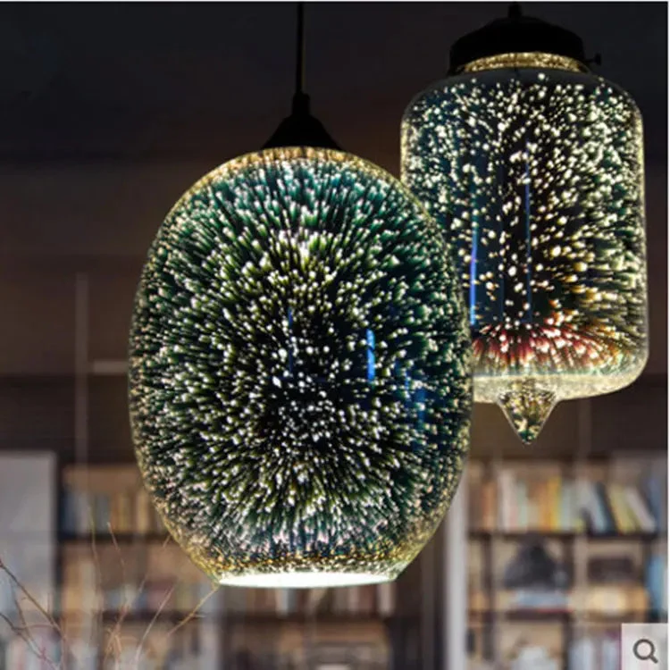 Restaurant lamp creative color personality 3D glass bar table chandelier retro cafe clothing store hair salon lighting