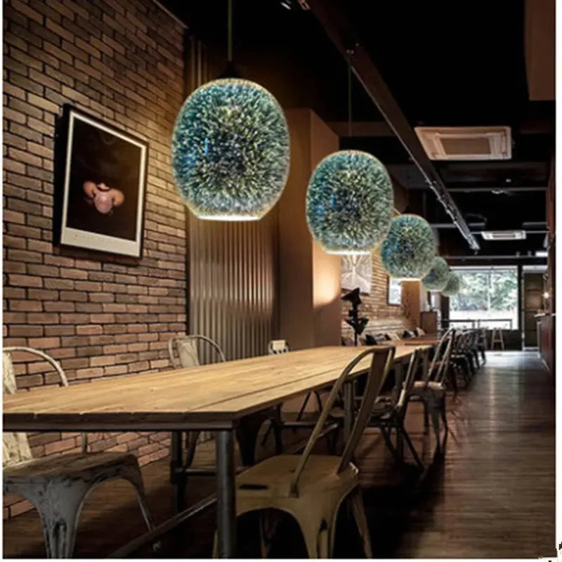 Restaurant lamp creative color personality 3D glass bar table chandelier retro cafe clothing store hair salon lighting