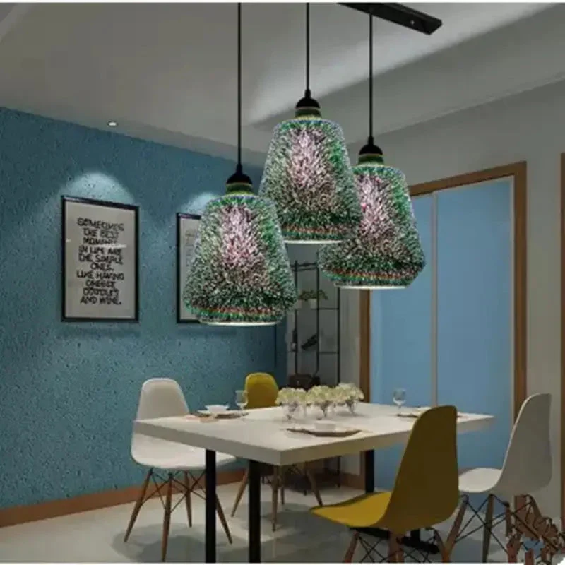 Restaurant lamp creative color personality 3D glass bar table chandelier retro cafe clothing store hair salon lighting