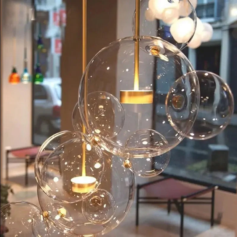 Nordic lamps creative personality LED living room restaurant magic bean molecule bubble glass chandelier