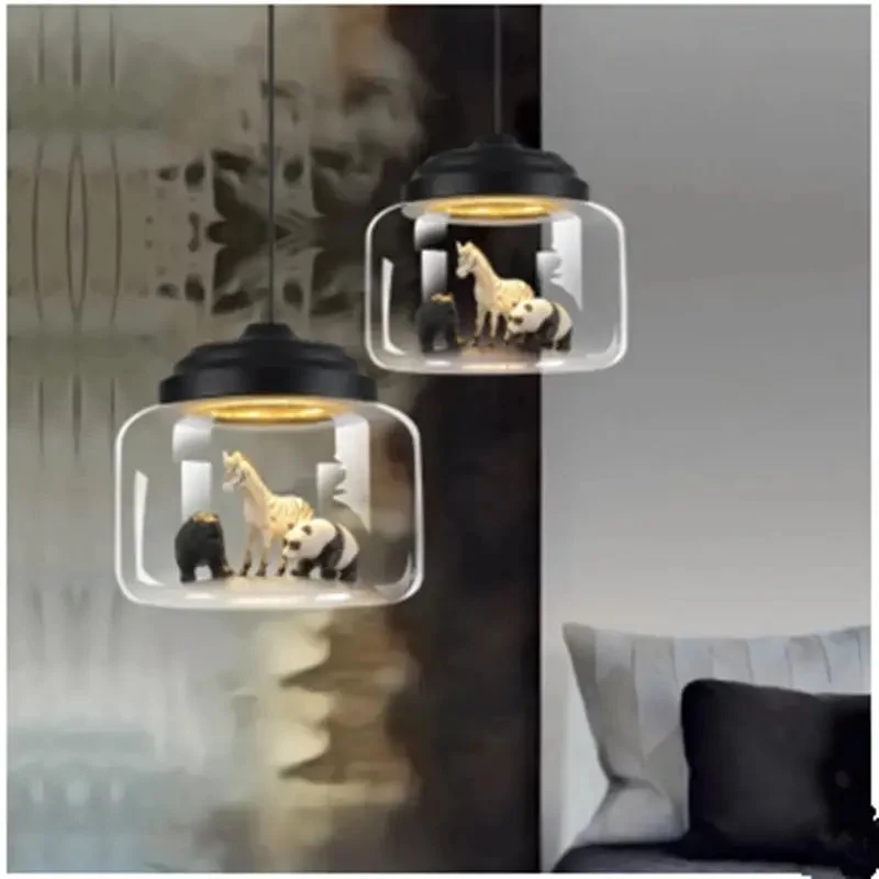 Nordic restaurant glass chandelier coffee shop kindergarten classroom personality creative cartoon animal chandelier