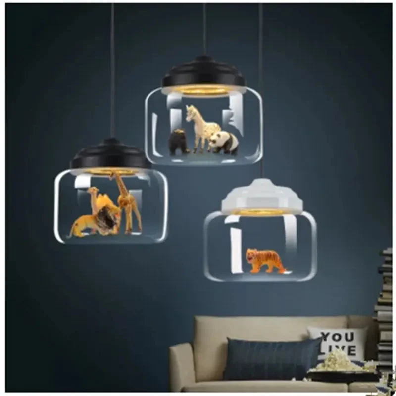 Nordic restaurant glass chandelier coffee shop kindergarten classroom personality creative cartoon animal chandelier