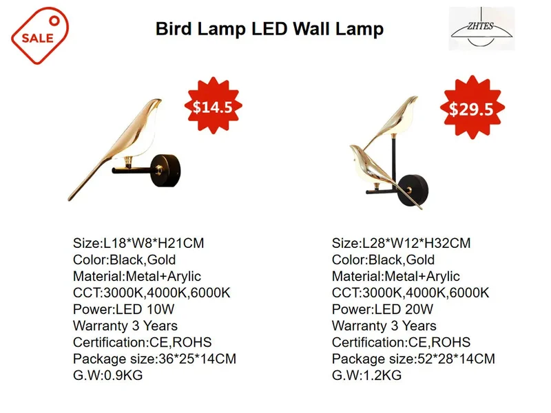 Magpie Bird Lamp LED Wall Lamp Bedroom Bedside Parlor Background Wall Decoration Wall Sconce Indoor Lighting Nordic Style Art