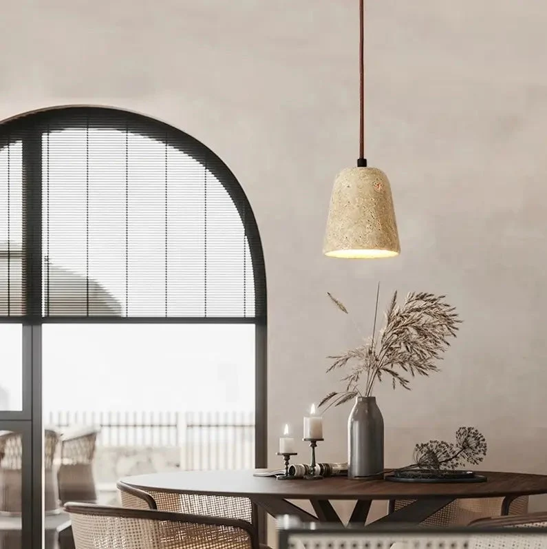 Modern Japanese style Creative Yellow Travertine Bedroom Bedside LED Pendant Lights Designer Retro Restaurant Aisle Chandelier