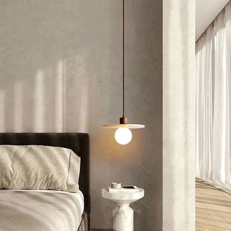 Modern Japanese style Creative Yellow Travertine Bedroom Bedside LED Pendant Lights Designer Retro Restaurant Aisle Chandelier