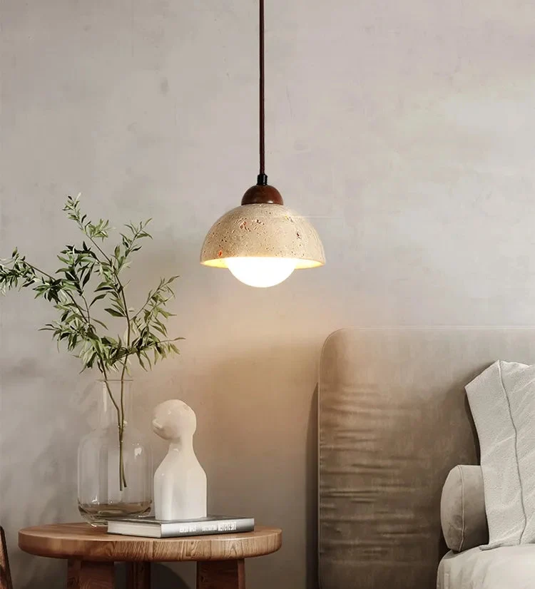 Modern Japanese style Creative Yellow Travertine Bedroom Bedside LED Pendant Lights Designer Retro Restaurant Aisle Chandelier