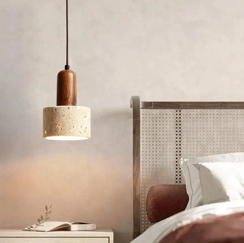 Modern Japanese style Creative Yellow Travertine Bedroom Bedside LED Pendant Lights Designer Retro Restaurant Aisle Chandelier