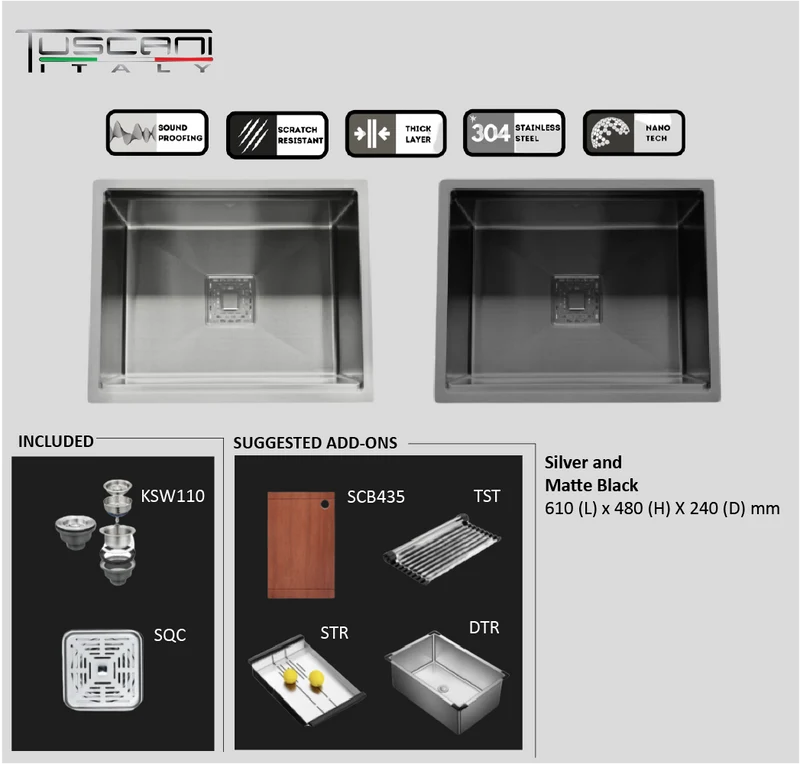 Q550NS | Q610NS - Square Under-Mount Kitchen Sink