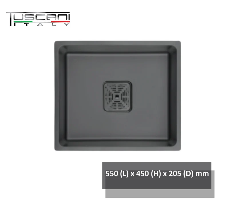 Q550NB | Q610NB - Square Under-Mount Kitchen Sink (Matte Black)
