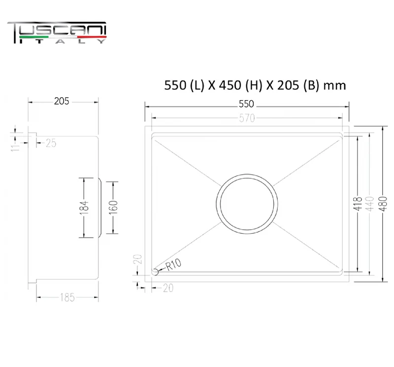 Q550NB | Q610NB - Square Under-Mount Kitchen Sink (Matte Black)