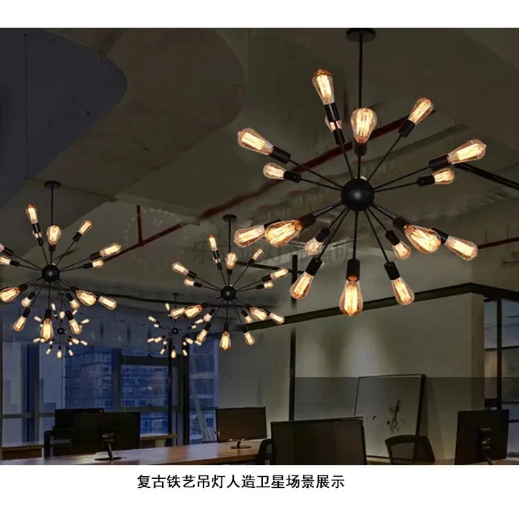 Modern Vintage sputnik v lamp Industrial Black Iron Droplight Hotel Living Room Dining Room Bedroom Creative Chandelier