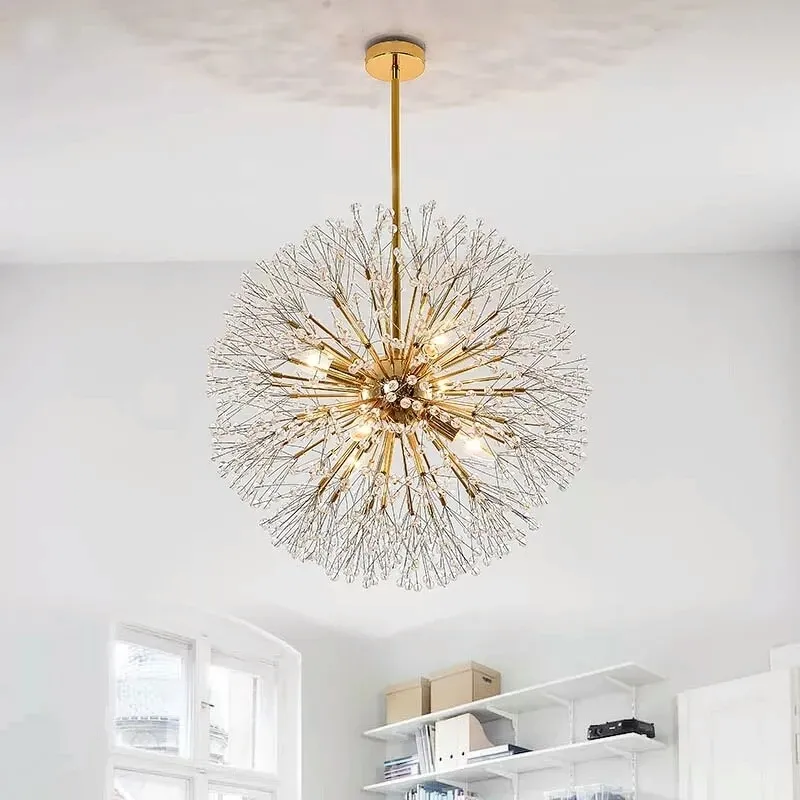 Nordic Modern Circular Dandelion Crystal Ball Chandelier Creative LED Living Room Restaurant Bar Lamps Dining Room Lights