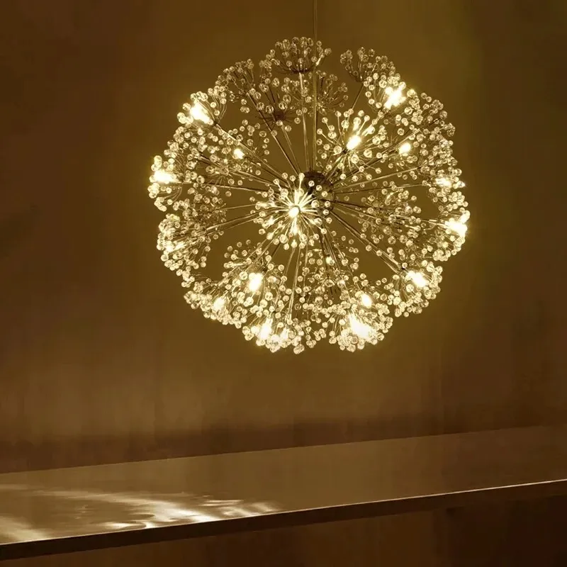 Nordic Modern Circular Dandelion Crystal Ball Chandelier Creative LED Living Room Restaurant Bar Lamps Dining Room Lights