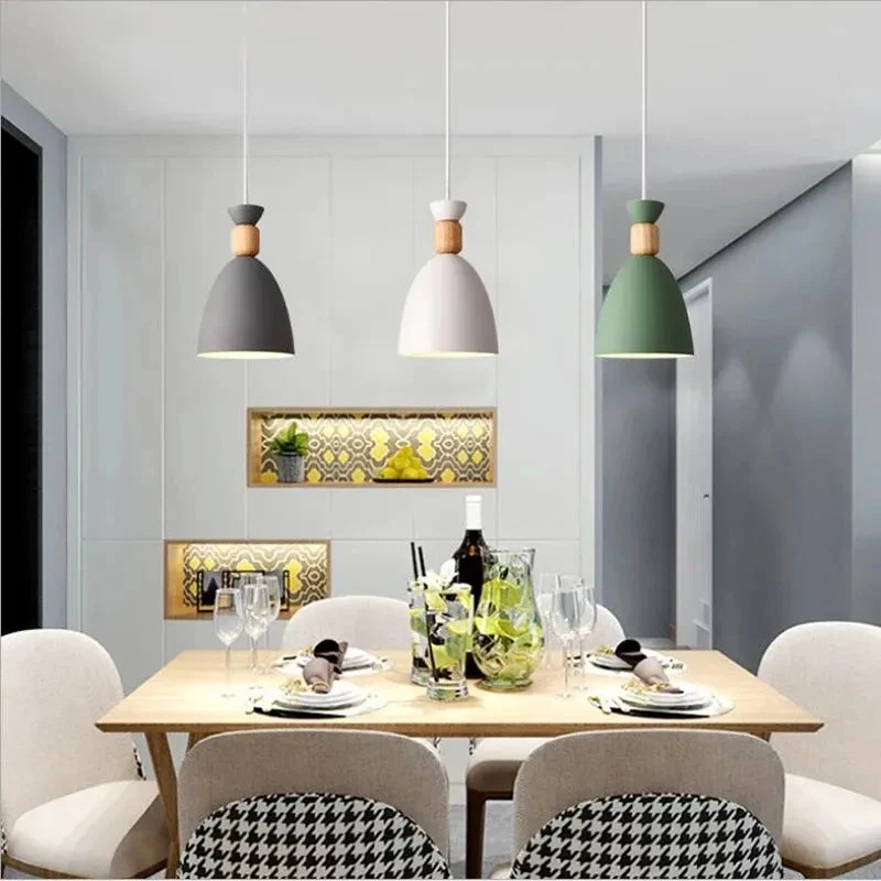 Modern Chandeliers Wooden Pole Simple Style Lamps Coffee Shop Restaurant Dining Room Decoration Hanging Suspension Luminaire