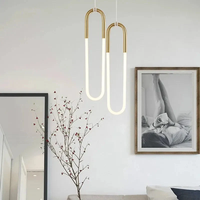 Nordic U shape LED Lamp Modern Gold Pendant Light for bedroom Eye protection Hanging Lamp Restaurant Living room Decoration