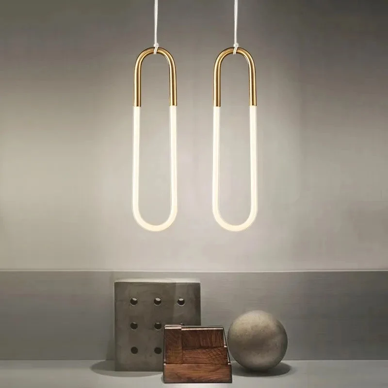 Nordic U shape LED Lamp Modern Gold Pendant Light for bedroom Eye protection Hanging Lamp Restaurant Living room Decoration