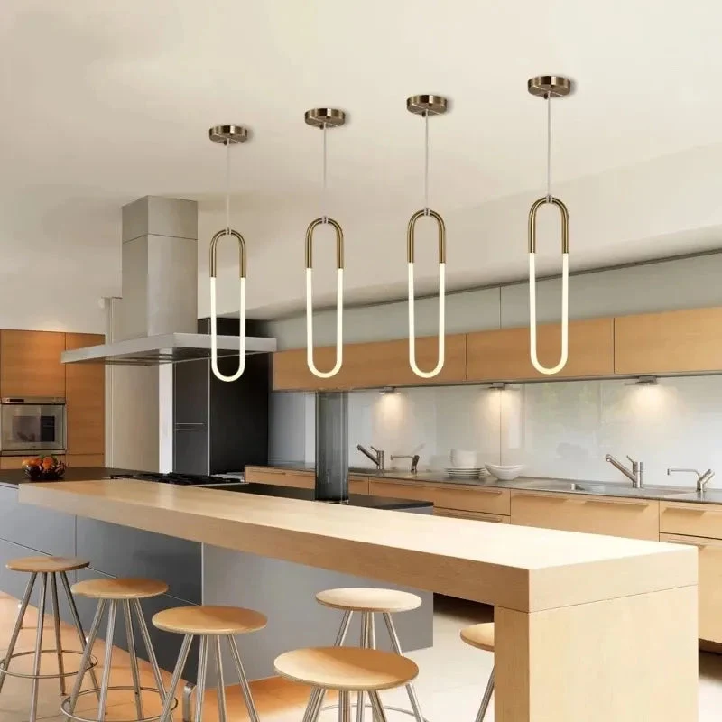 Nordic U shape LED Lamp Modern Gold Pendant Light for bedroom Eye protection Hanging Lamp Restaurant Living room Decoration