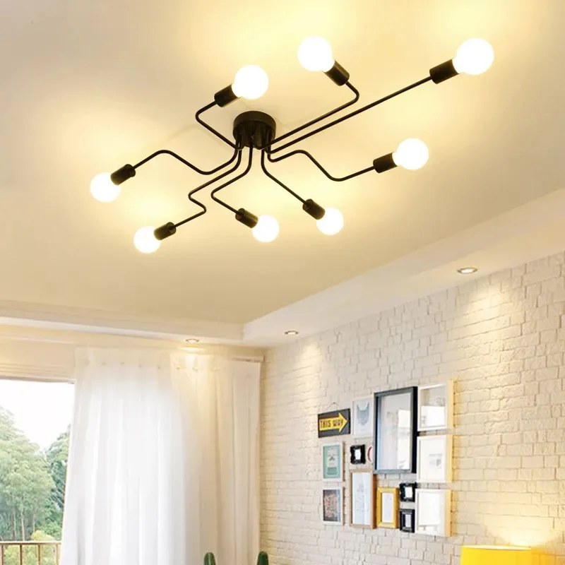 Industrial Ceiling Lights Modern Pipe Iron Spider Vintage Nordic Ceiling Lamps For Living Room Bedroom Flush Mount 4/6/8 Heads