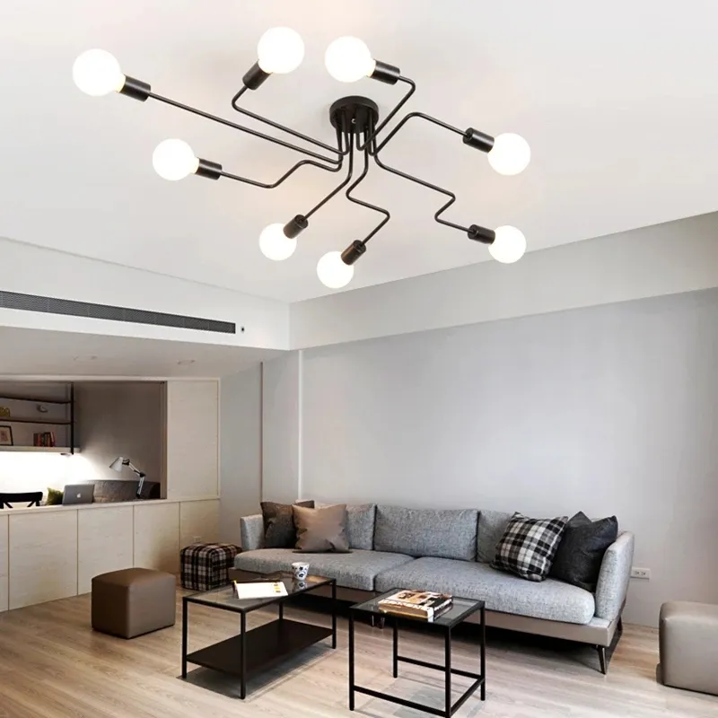 Industrial Ceiling Lights Modern Pipe Iron Spider Vintage Nordic Ceiling Lamps For Living Room Bedroom Flush Mount 4/6/8 Heads