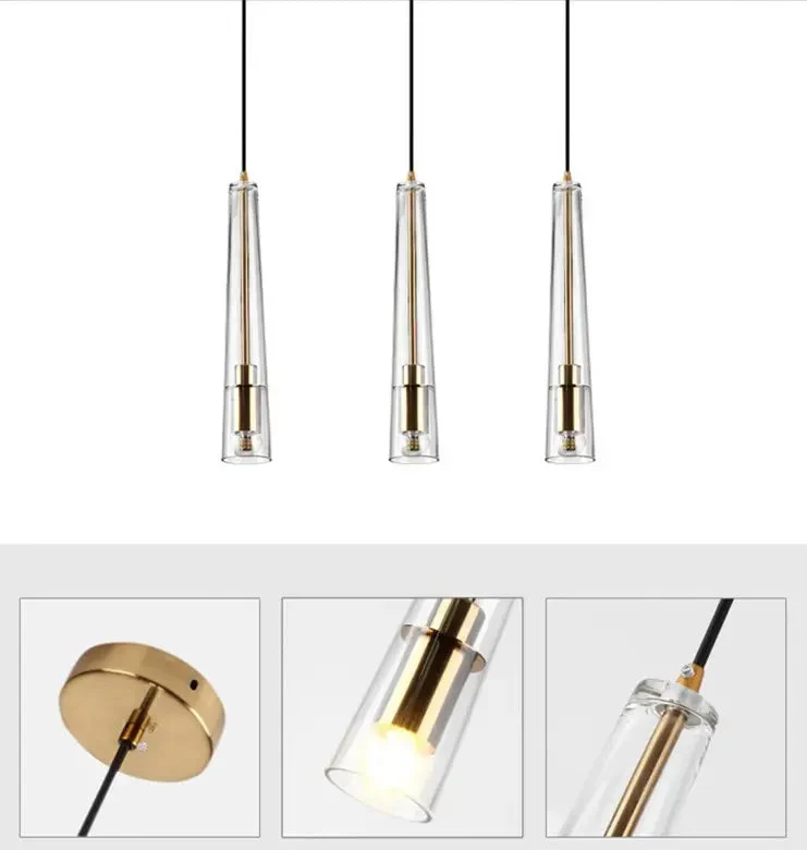 Nordic modern single head glass pendant light creative dining room small chandelier bedroom bedside study bar cone lamp