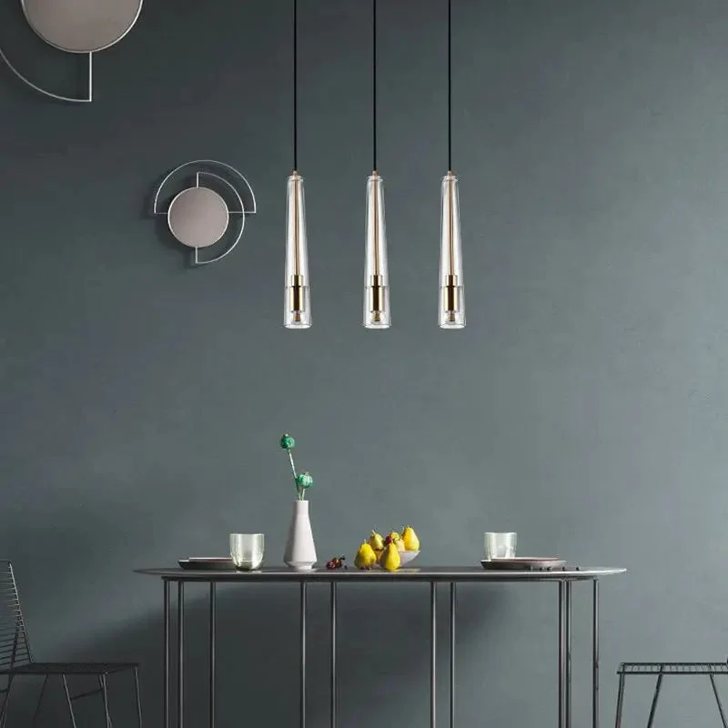 Nordic modern single head glass pendant light creative dining room small chandelier bedroom bedside study bar cone lamp