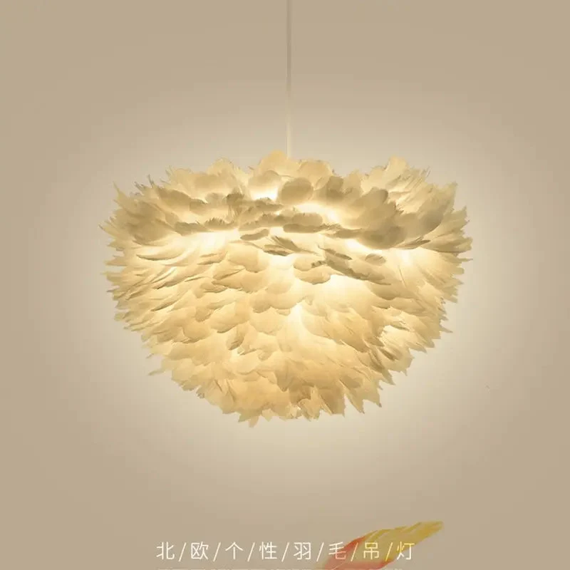 Nordic bedroom Feather lamp modern minimalist creative living room post-modern warm and romantic princess feather chandelier