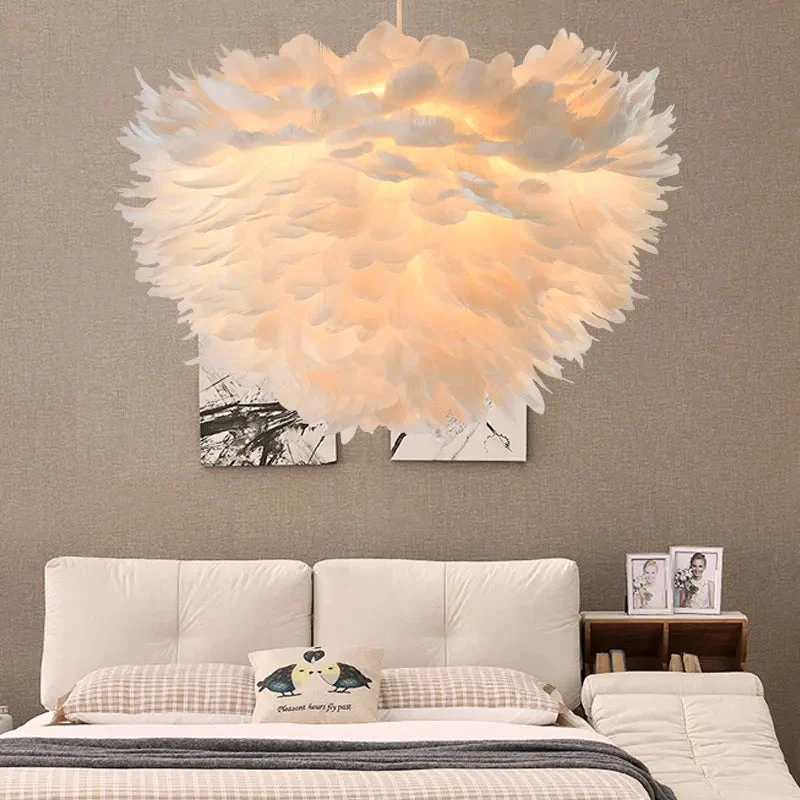 Nordic bedroom Feather lamp modern minimalist creative living room post-modern warm and romantic princess feather chandelier